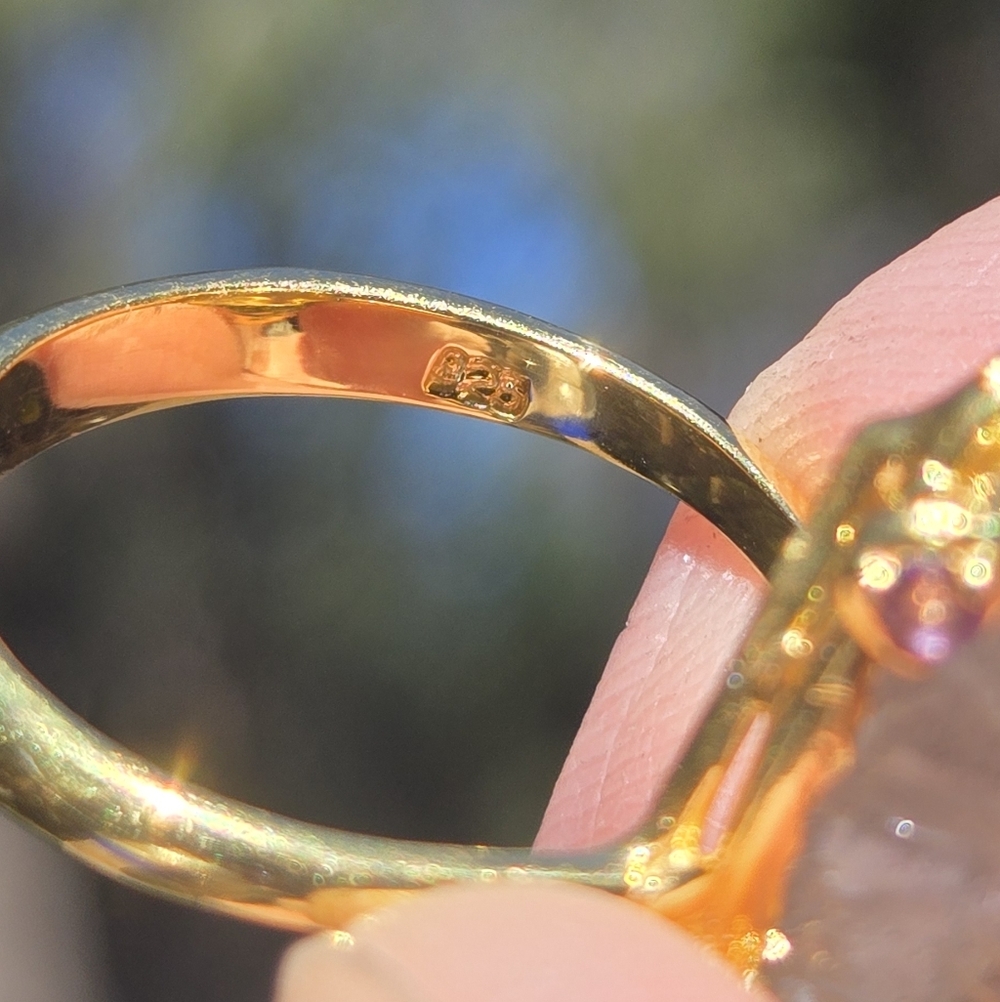 Labradorite Leaf 24k Amethyst Sterling & Gold Ring Sz7 - Picture 10 of 10